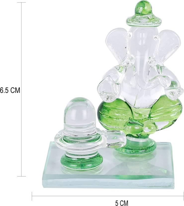 Crystal Ganesh Idol with Shivling Design Divine Car Dashboard Showpiece - 6.5 cm(Crystal, Green)