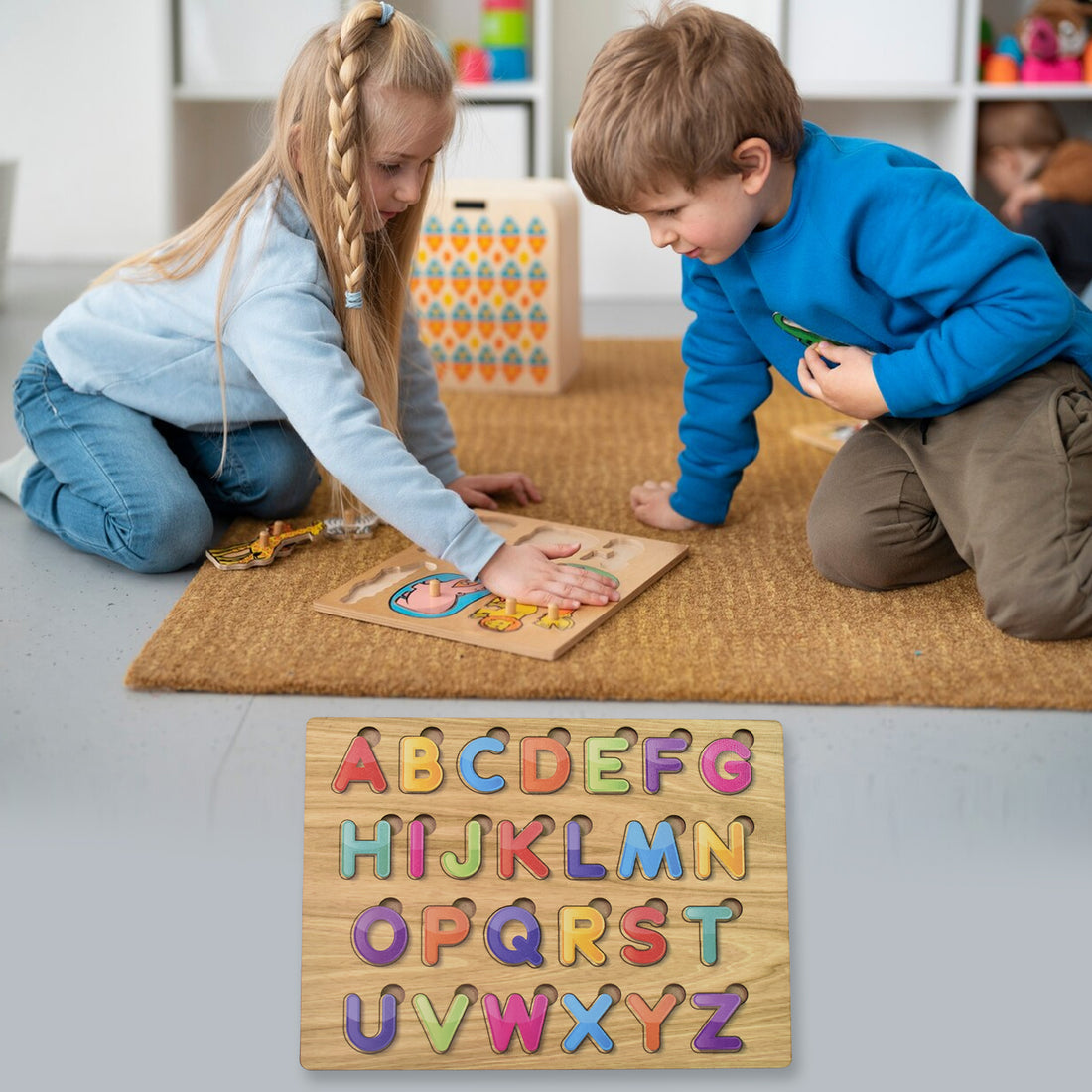 Wooden Puzzle Board ABC Letters Shapes Educational Learning Toys (2 Set)