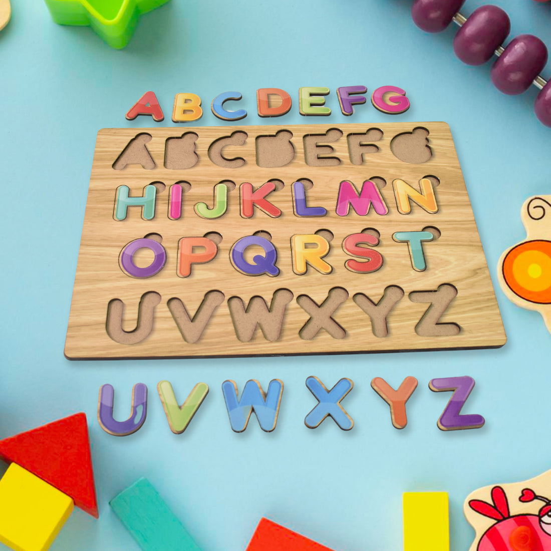 Wooden Puzzle Board ABC Letters Shapes Educational Learning Toys (2 Set)