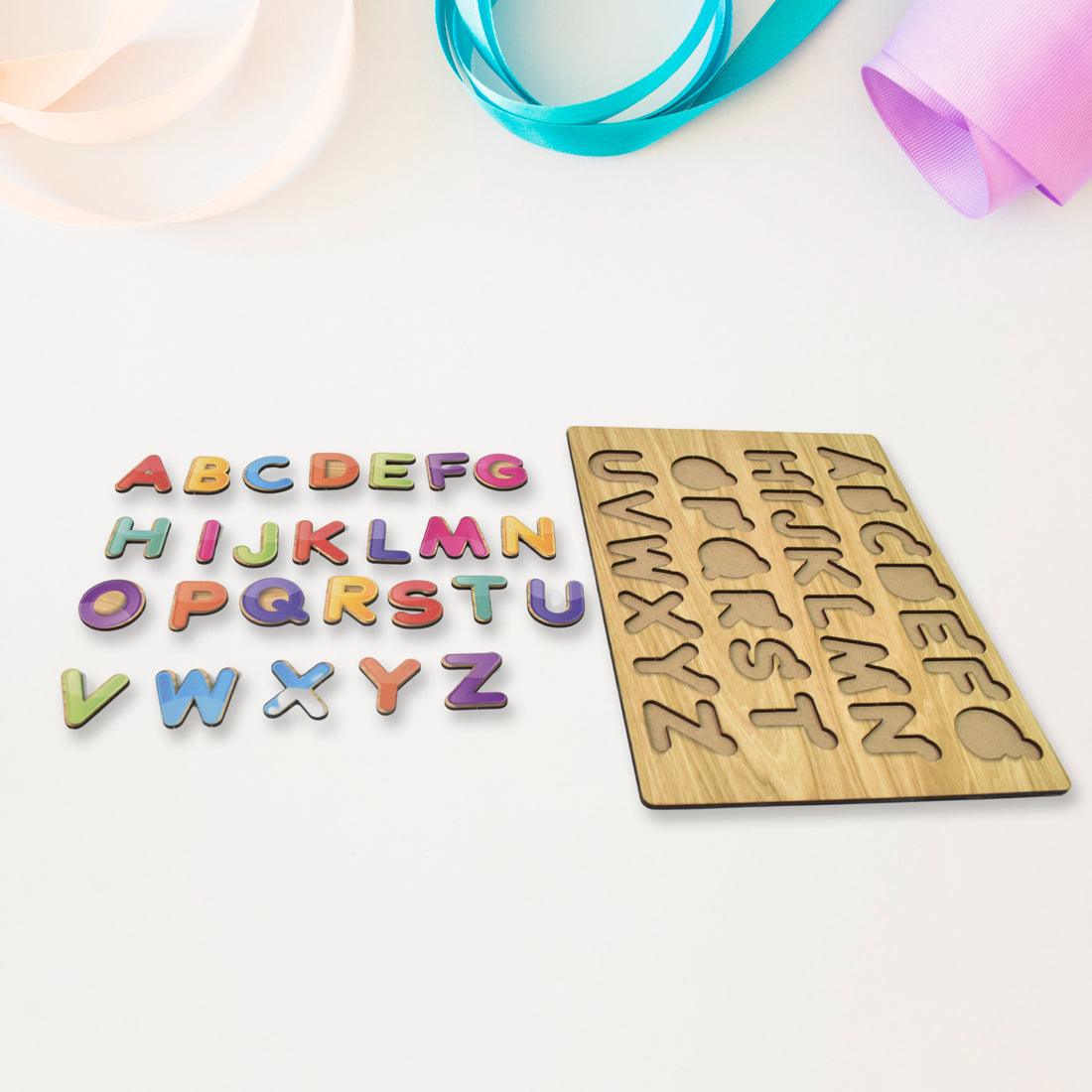 Wooden Puzzle Board ABC Letters Shapes Educational Learning Toys (2 Set)