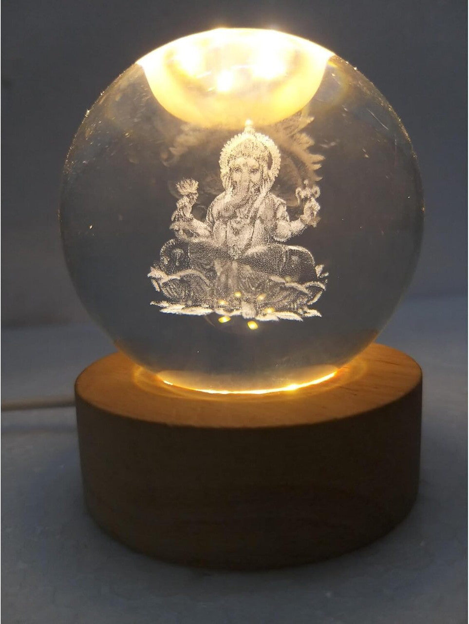 3D Galaxy Crystal Ball Lamp – Lord Ganesha Design | USB LED Glass Night Light with Wooden Base | Home & Bedroom Gift (Lord Ganesha)