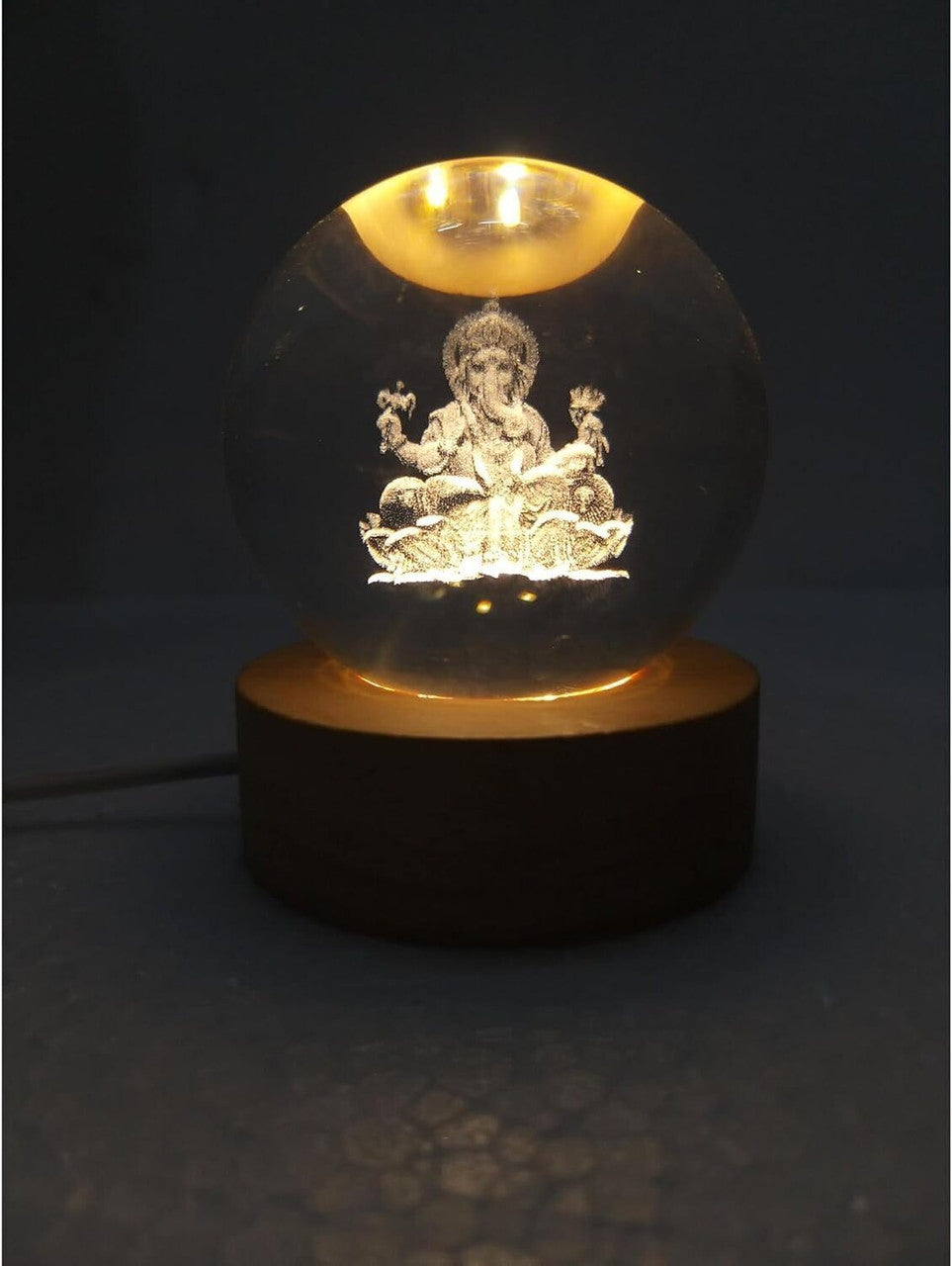 3D Galaxy Crystal Ball Lamp – Lord Ganesha Design | USB LED Glass Night Light with Wooden Base | Home & Bedroom Gift (Lord Ganesha)