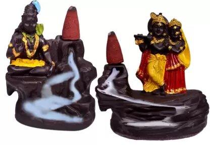Backflow Smoke RadhaKrishn & Shiva with 20 Smoke Incense Cone For Living Room, Bed room, Office and Home Decor, 10 cm