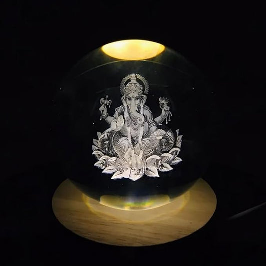 3D Galaxy Crystal Ball Lamp – Lord Ganesha Design | USB LED Glass Night Light with Wooden Base | Home & Bedroom Gift (Lord Ganesha)