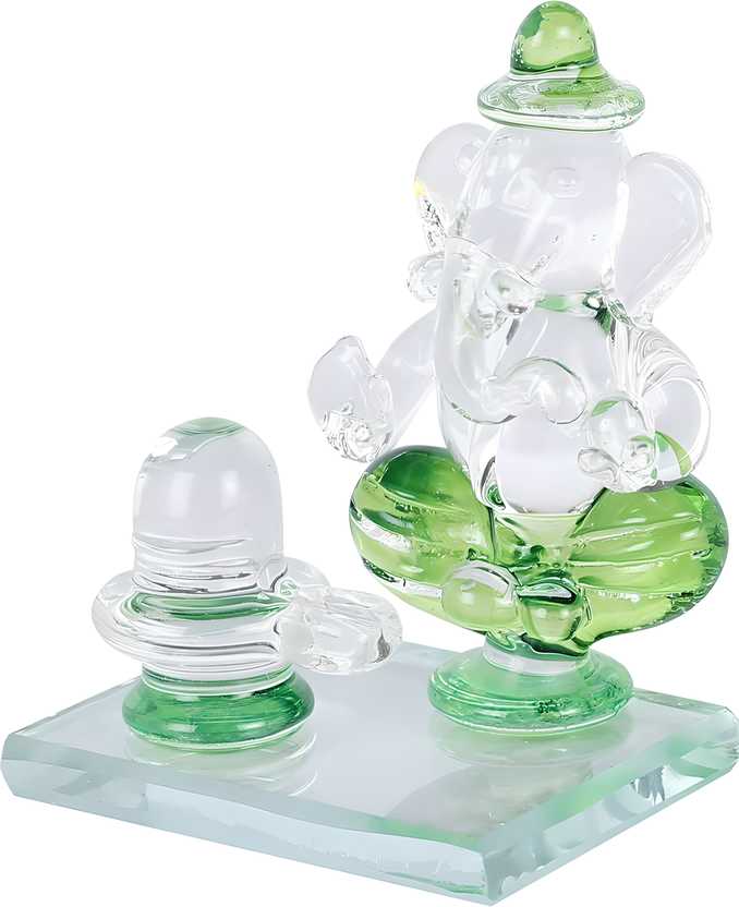 Crystal Ganesh Idol with Shivling Design Divine Car Dashboard Showpiece - 6.5 cm(Crystal, Green)